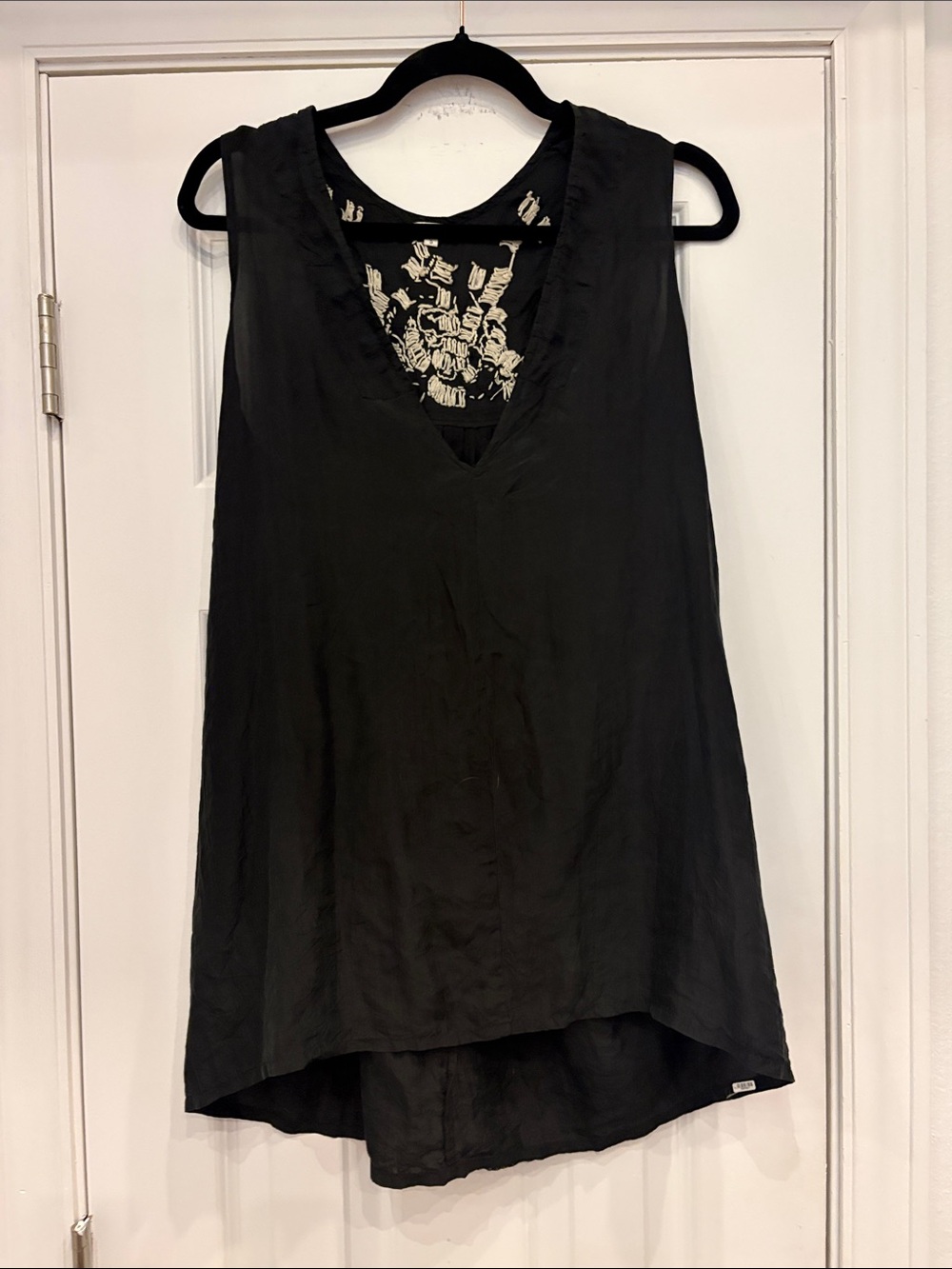 Chan Luu‎  Deep V-Neck Women's Silk Tank with Embroidered T-Back